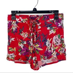 Gypsies & Moondust Red Floral Lace Up Shorts